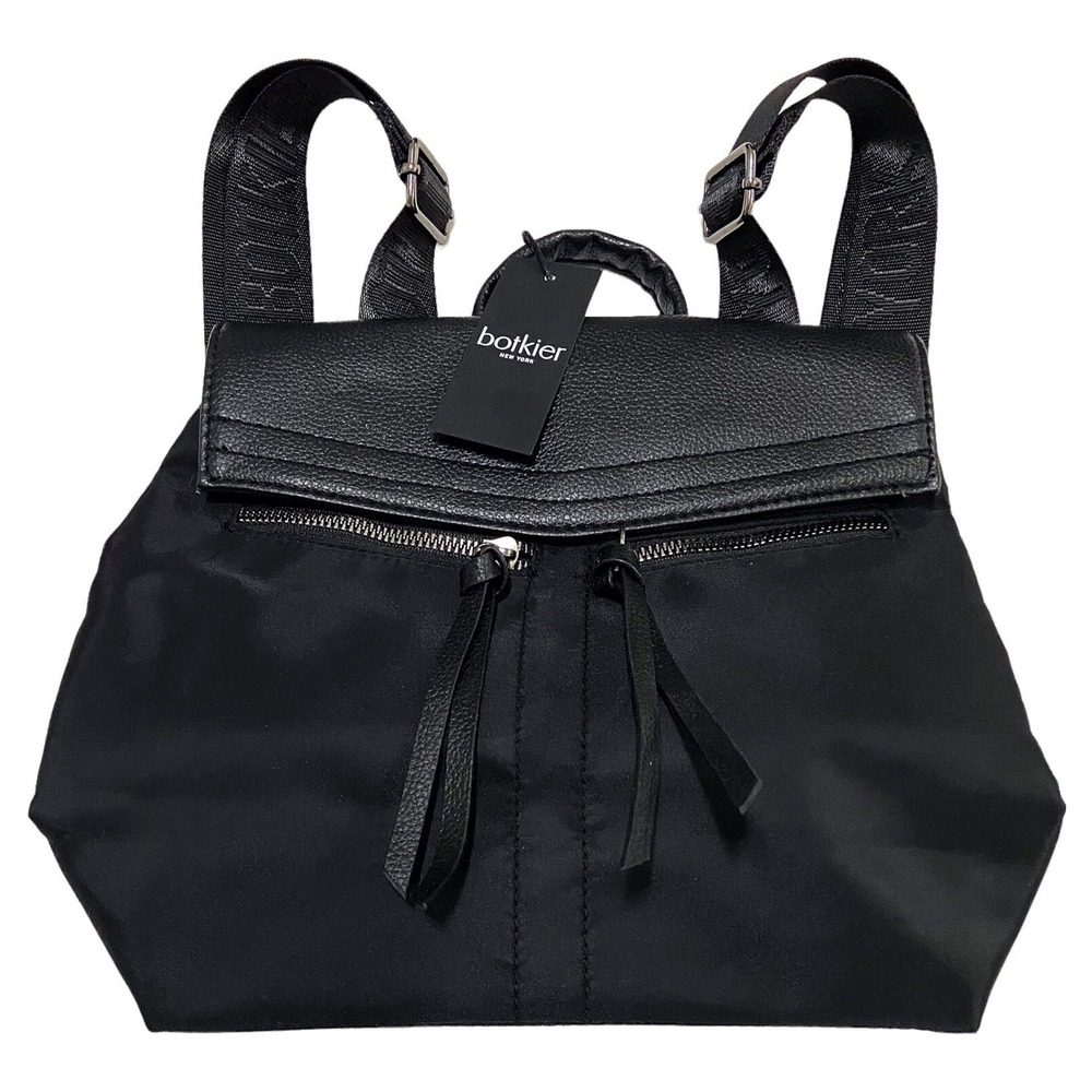 Botkier Warren Backpack Womens‎ Small Black NWT Nylon Leather Trim Logo Straps